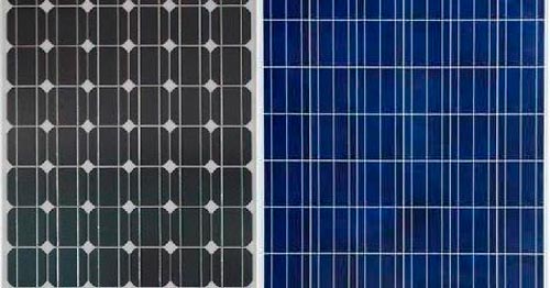 Panel solar monocristalino (izquierda) y panel policristalino