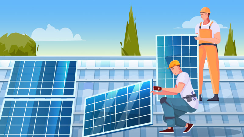 Instalando paneles solares para producir energía sostenible (ODS 7)